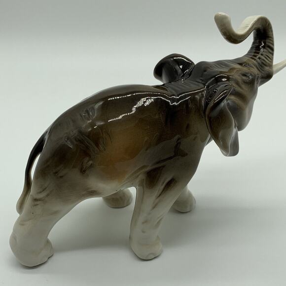 Royal Dux Trunk Up Elephant Figurine Czechoslovakia 6” Tall 2” Tusk Good Luck - Picture 3 of 8